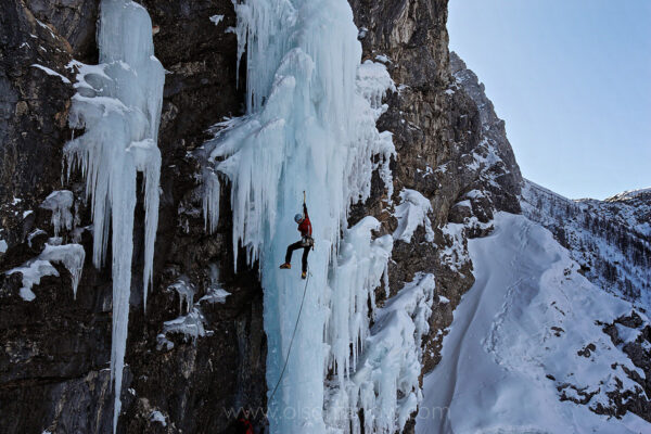 Extreme winter sports draws adventure seeker Marco Prezelj, a renowned ice climber and mountain guide, to a frozen waterfall in Triglavski National Park in Slovenia. A technical challenge in early spring, the ice candle is brittle and it takes great skill to recognize what ice will shatter under a climber. The only Slovenian national park is located in northwest party of the country near the Italian and Austrian borders.
