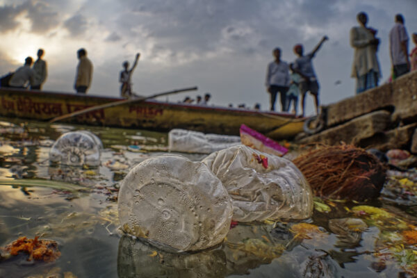 Plastic waste in the Ganges River at Varanasi, India adds to sewage, animal and industrial waste and pesticides making it one of the planet’s most polluted rivers.
